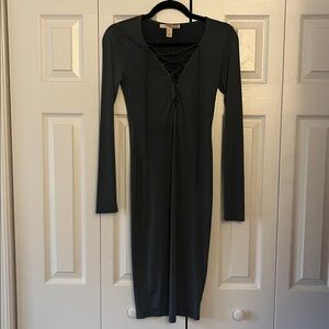 Forever 21 Dark Green Lace-Up Long Sleeve Dress